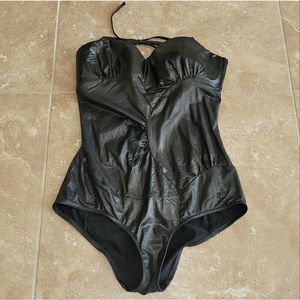 2009 Spring CHANEL Dark Silver Metallic One Piece Halter Swimsuit - EU 38 / M